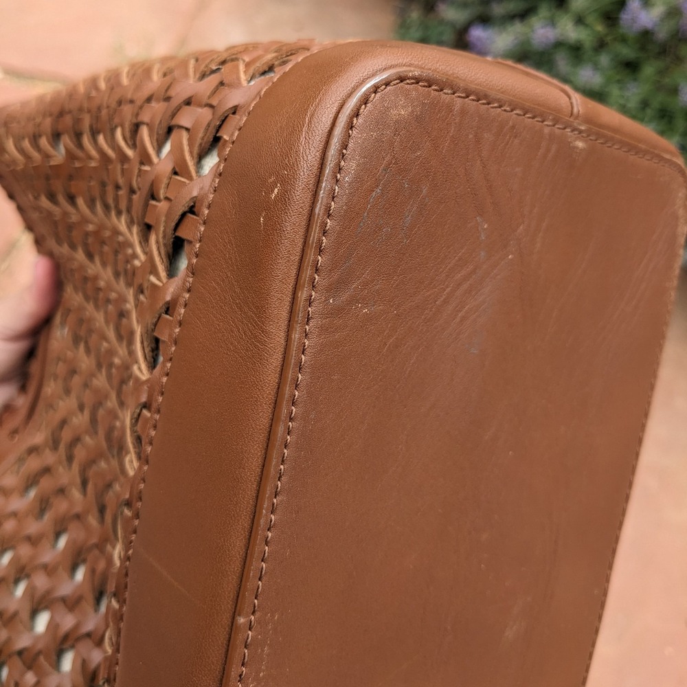 Lauren Ralph Lauren Woven Leather Bucket Bag Field Brown Diana Portwood Tote - Picture 16 of 16